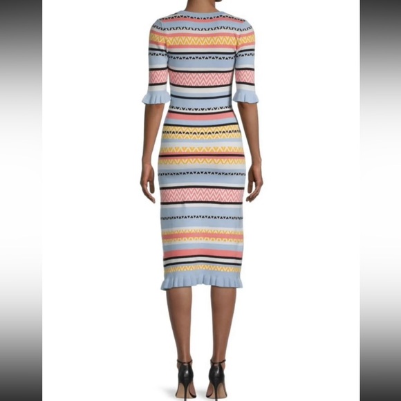 NWT Betsey Johnson midi knit striped multicolor dress ruffle trim - Picture 5 of 6